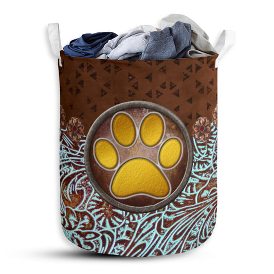 Dog Paw Vignette Vintage - Laundry Basket - Owls Matrix LTD