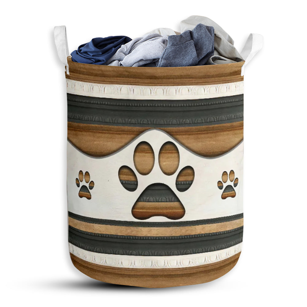 Dog Paw Wood Color - Laundry Basket - Owls Matrix LTD