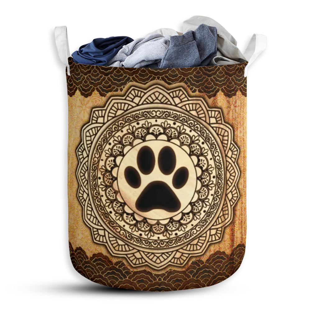 Dog Paw Wood Mandala - Laundry Basket - Owls Matrix LTD