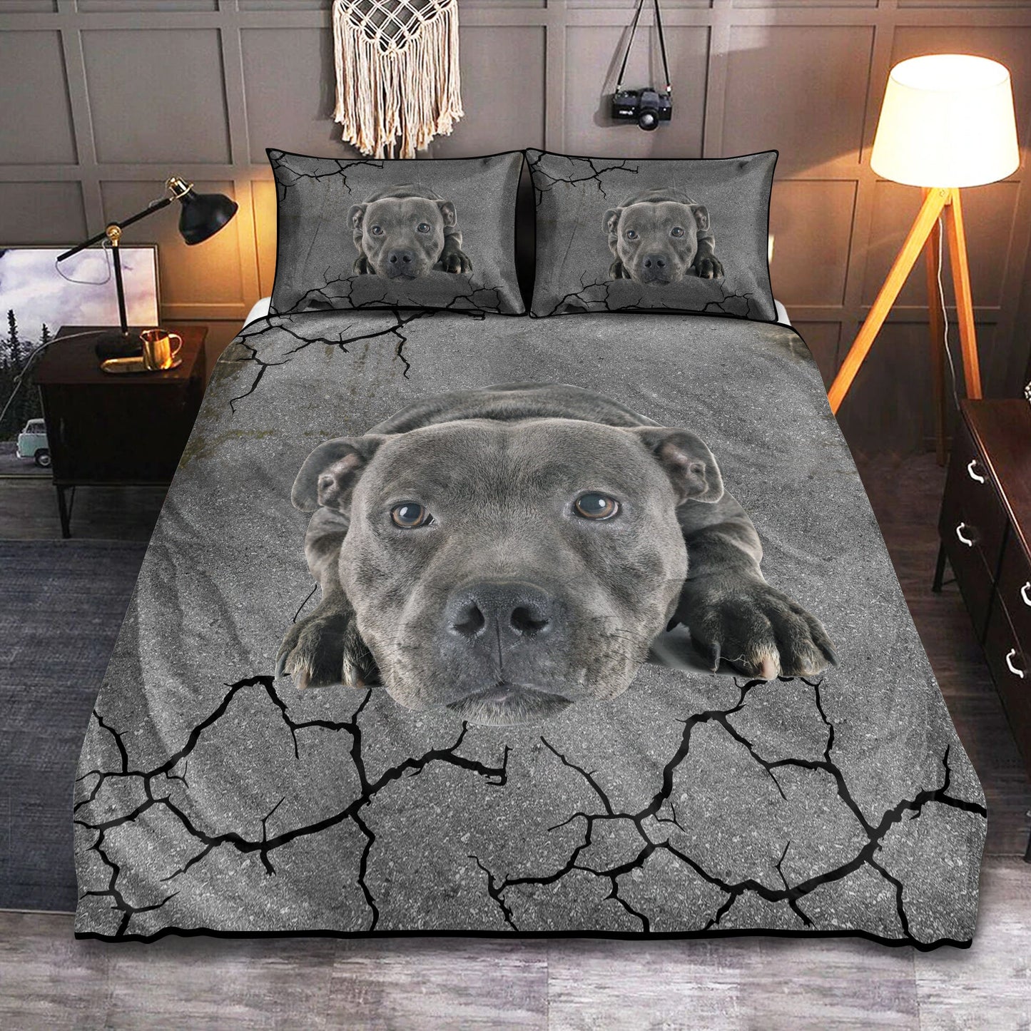 Gray Pit Bull Dog Sleeping Bedding Cover For Pet Lover Bedroom Decor