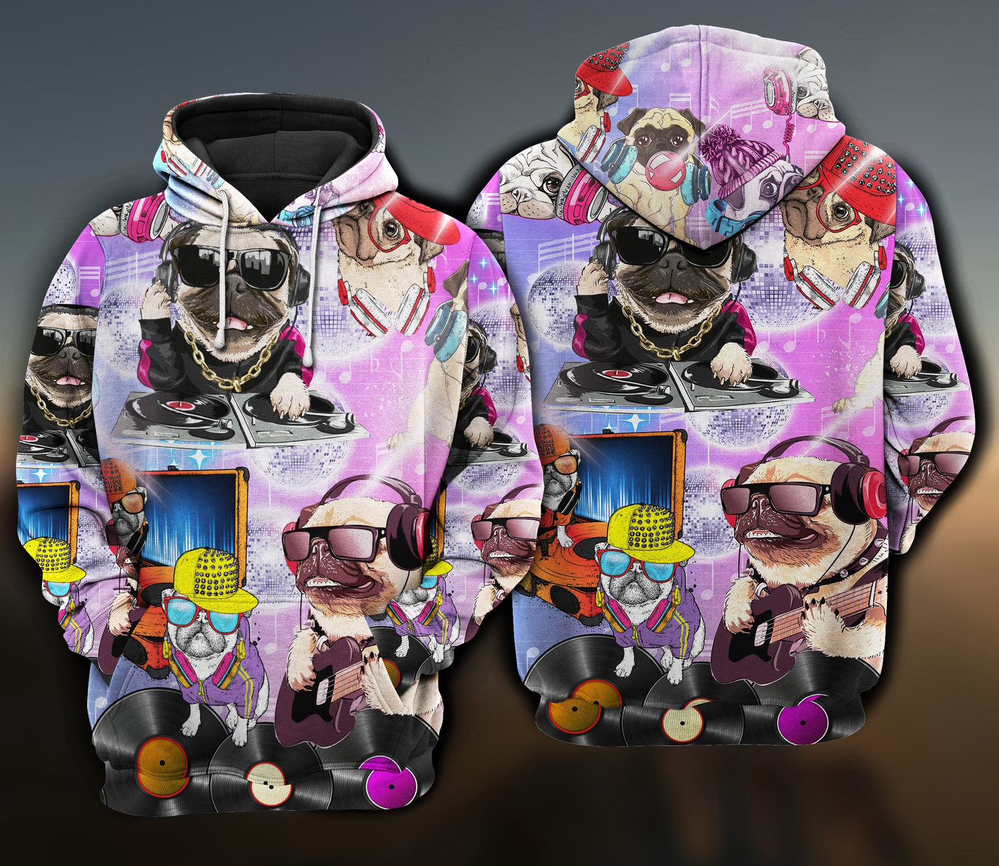 Dog Feeling Music Pug Art – 3D Hoodie