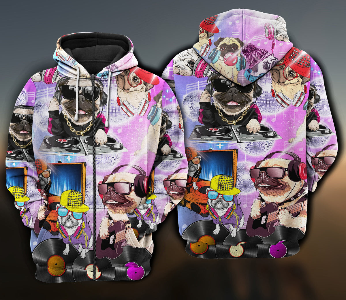Dog Feeling Music Pug Art – 3D Hoodie