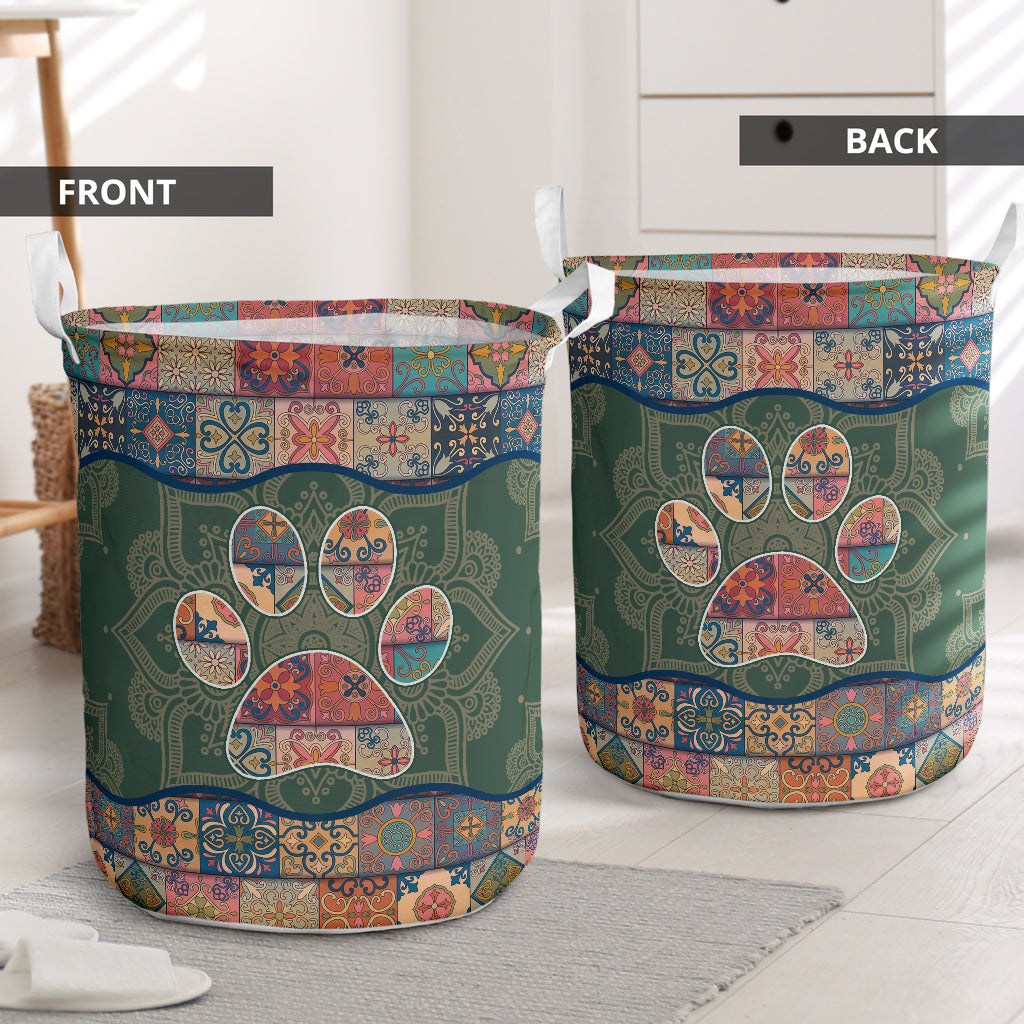 Dog Paw Mandala Green - Laundry Basket - Owls Matrix LTD