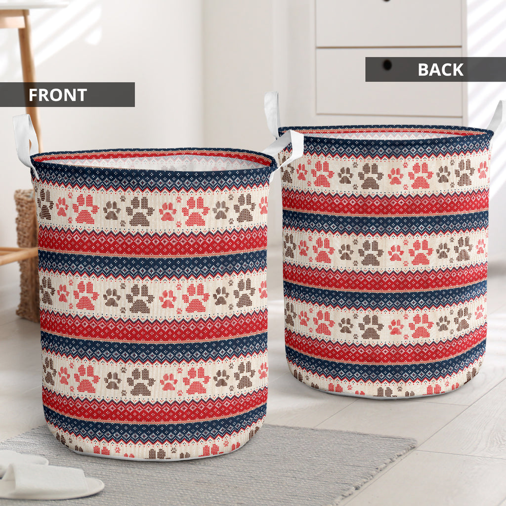 Dog Paw Pattern Knitted - Laundry Basket - Owls Matrix LTD
