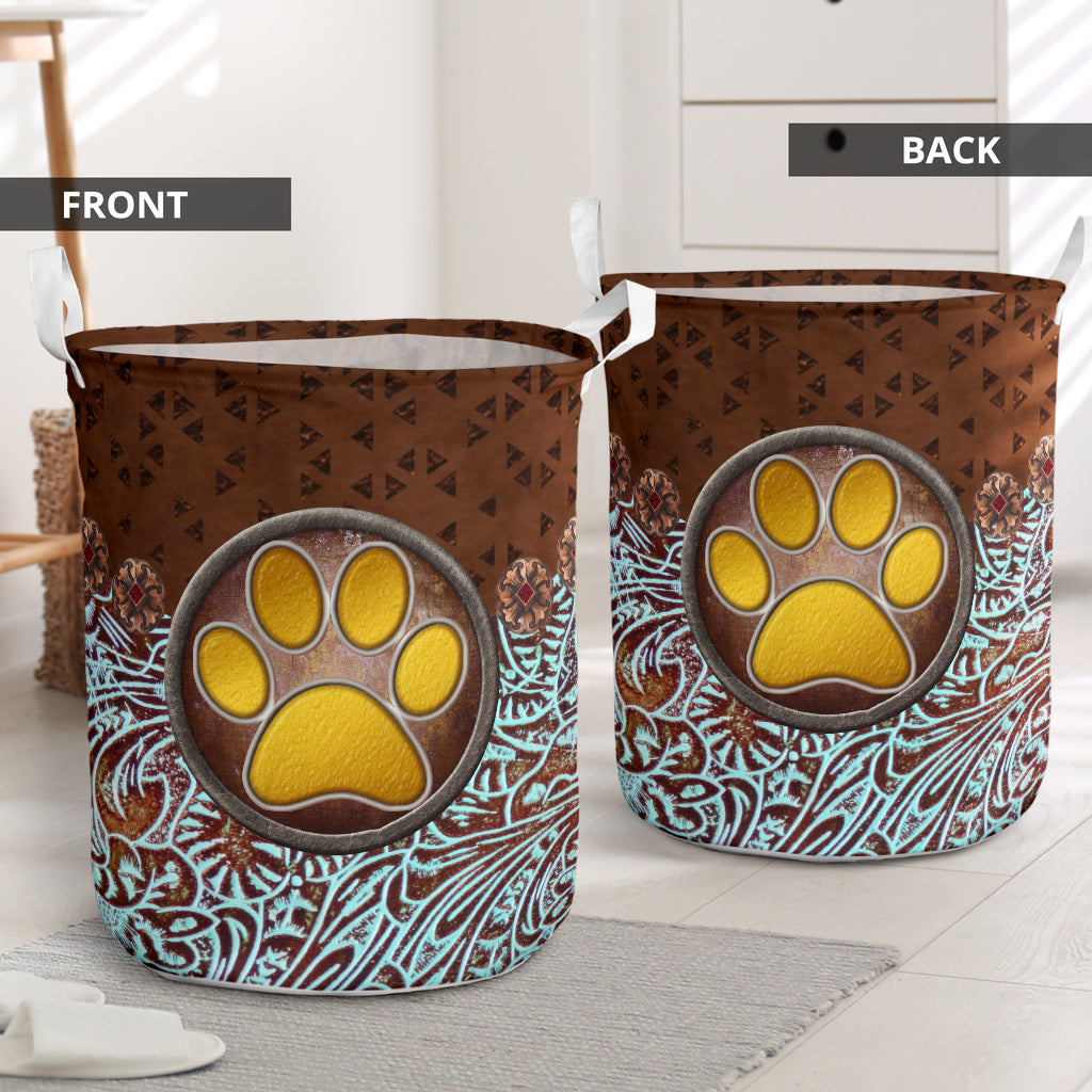 Dog Paw Vignette Vintage - Laundry Basket - Owls Matrix LTD