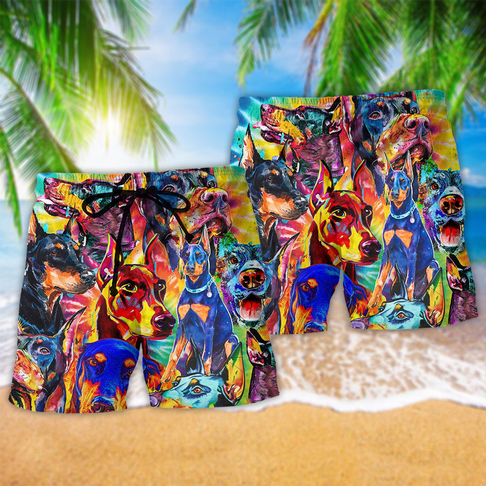 Colorful Doberman Dog Art - Beach Short