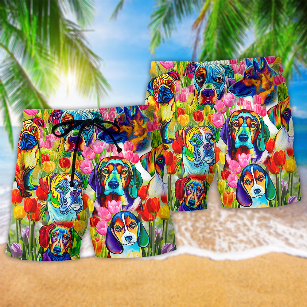 Dog Colorful Floral Art – Beach Short