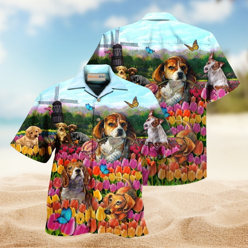 Dogs Love Romantic Tulip Garden Limited Edition – Hawaiian Shirt