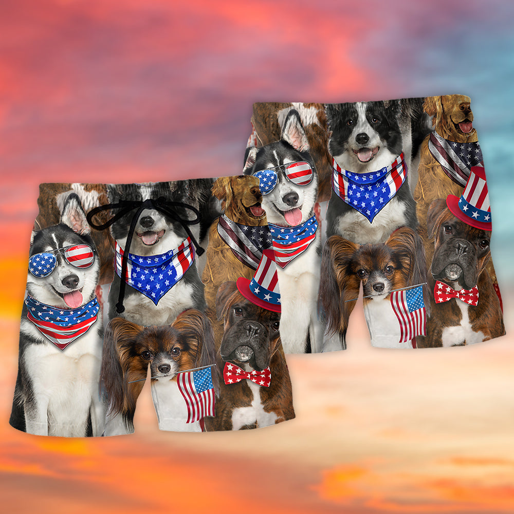 Patriotic Dogs Independence Day Art - Beach Short