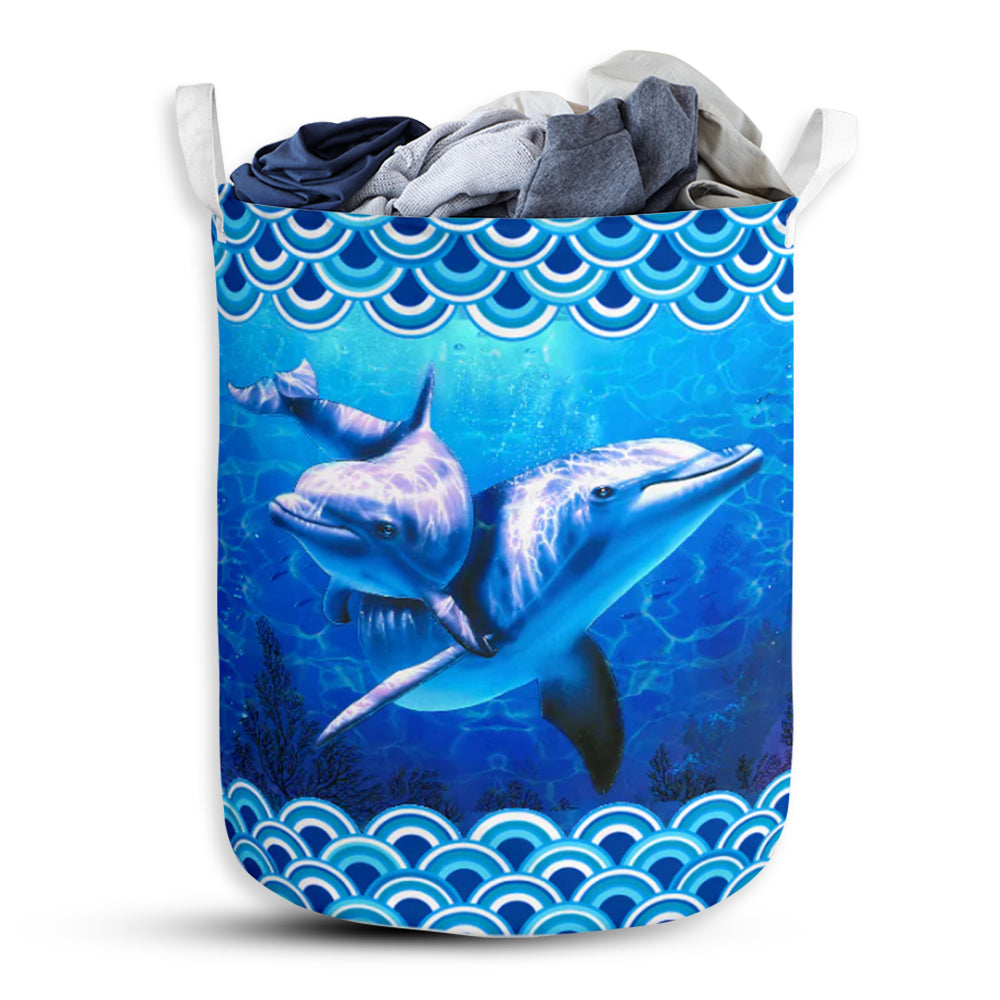 Dolphin Blue Sea Basic Style - Laundry Basket - Owls Matrix LTD