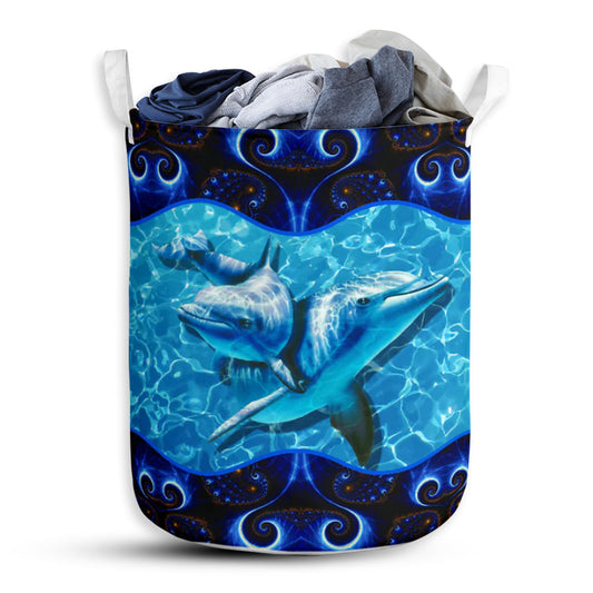 Dolphin Galaxy Blue Style - Laundry Basket - Owls Matrix LTD