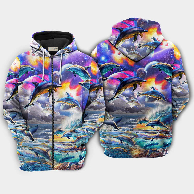 Dolphin Into The Galaxy Art – 3D Hoodie