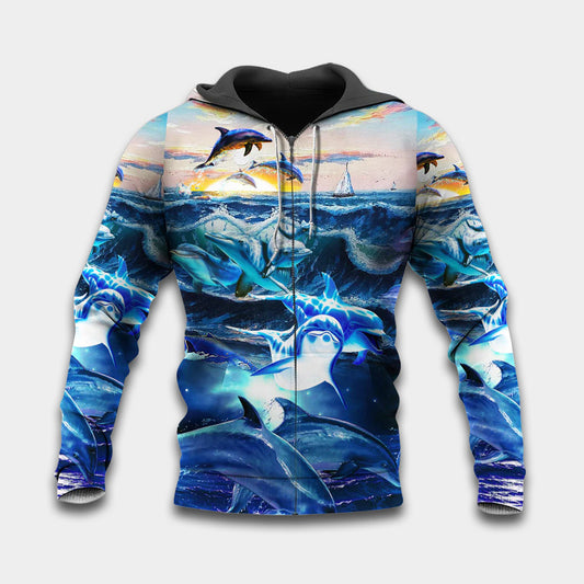 Dolphin Love Ocean Love People Art – 3D Hoodie
