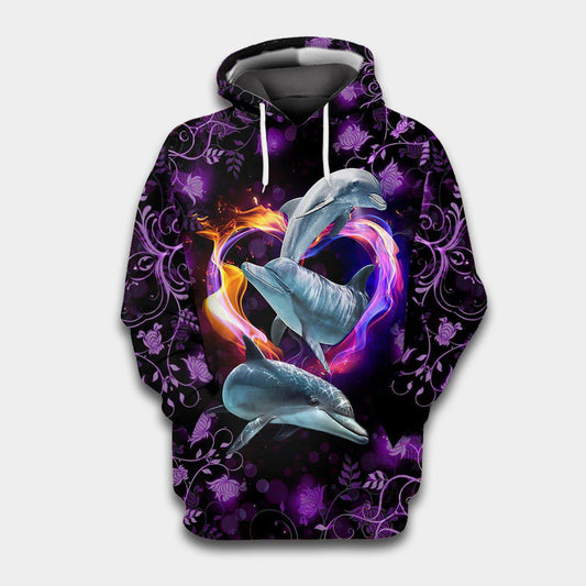 Dolphin Love Sea Purple Art – 3D Hoodie