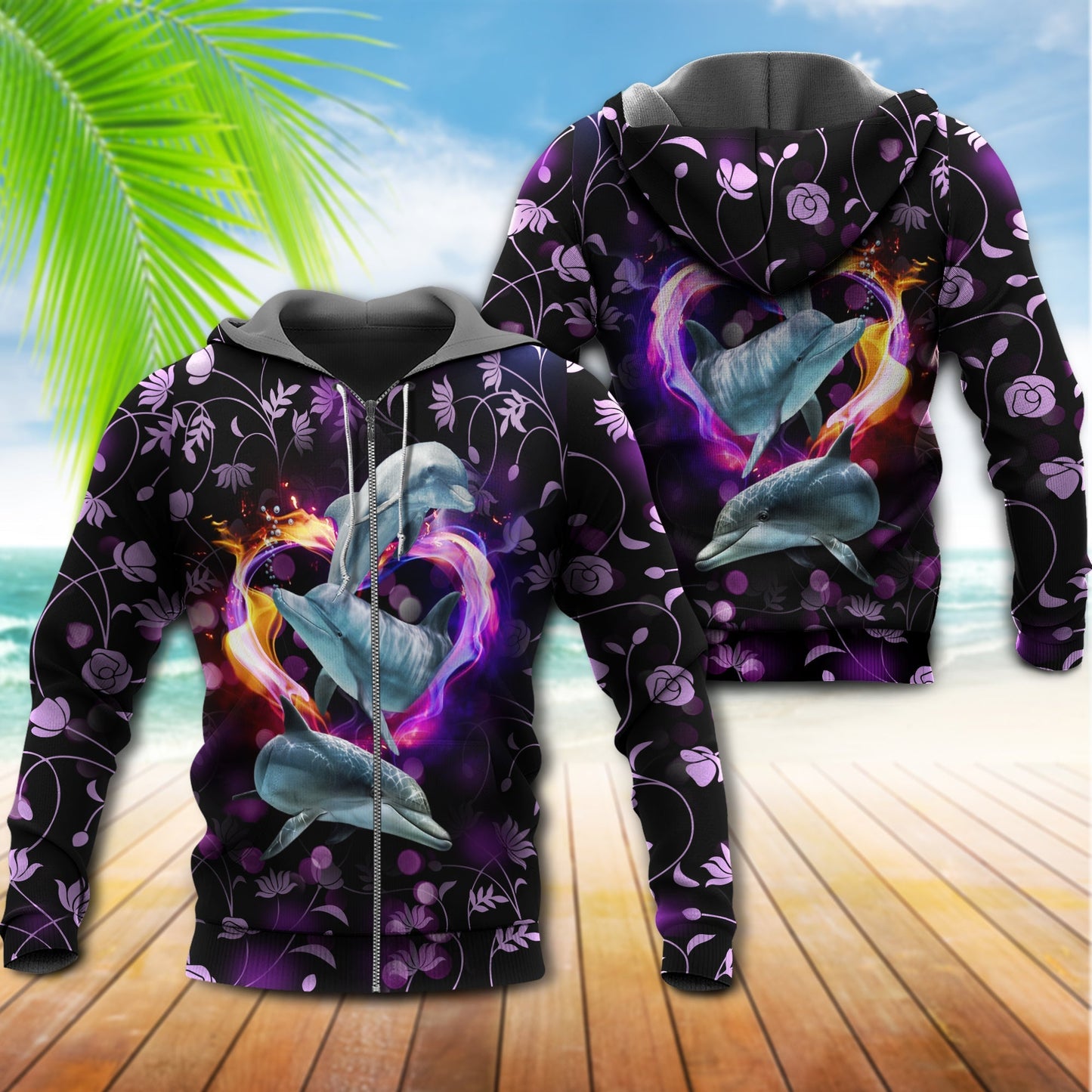 Dolphin Love Ocean Purple Heart - 3D Hoodie