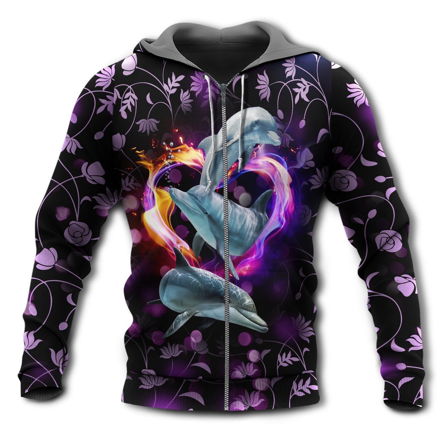 Dolphin Love Ocean Purple Heart - 3D Hoodie