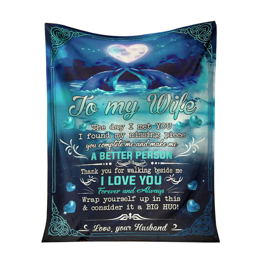 Dolphin To My Wife Dolphin In The Ocean 50 x 60 Inch Flannel Blanket For Cozy Bedroom And Sofa Decor