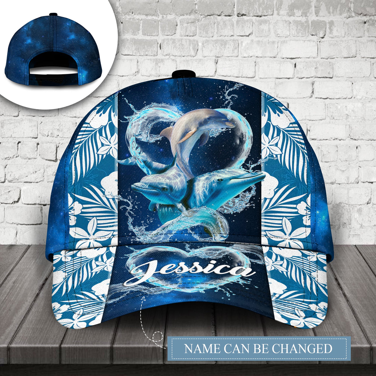 Dolphin Heart Tropical Floral Personalized – Classic Cap