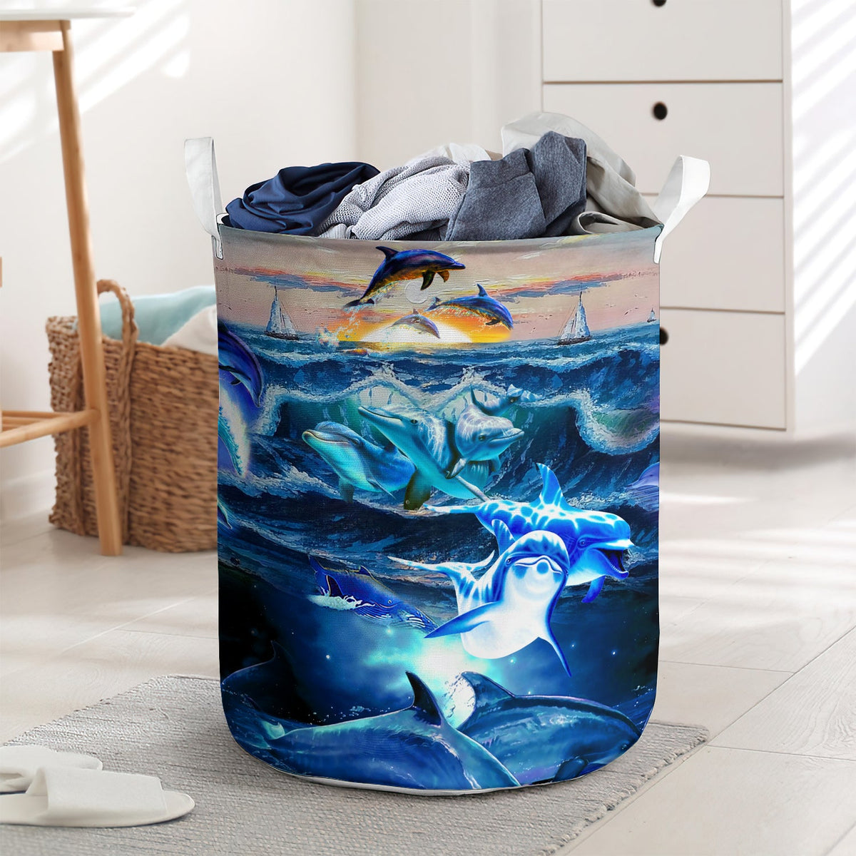 Dolphin love blue sea - Laundry basket - LAUB06TNH020322-Owls Matrix