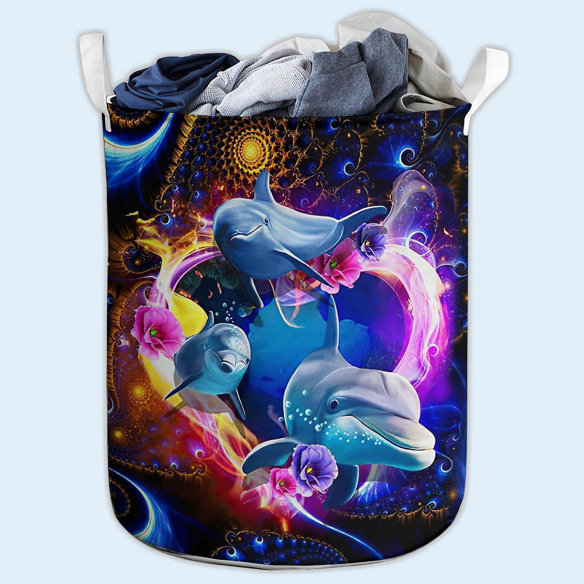 S: 17.72”x13.78” (45x35 cm) Dolphin Mysterious World Basic Style - Laundry Basket - Owls Matrix LTD