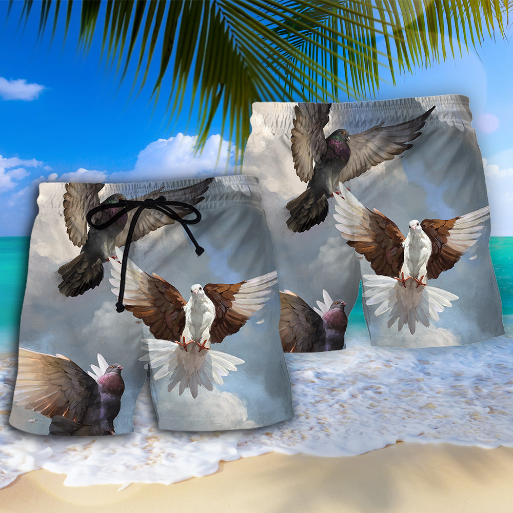 Flying Dove Peaceful Sky Art - Beach Short