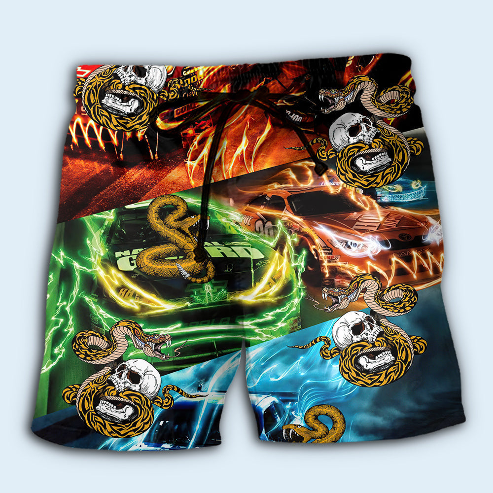 Car Racing Skull Snake Art – Beach Short