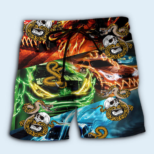 Car Racing Skull Snake Art – Beach Short