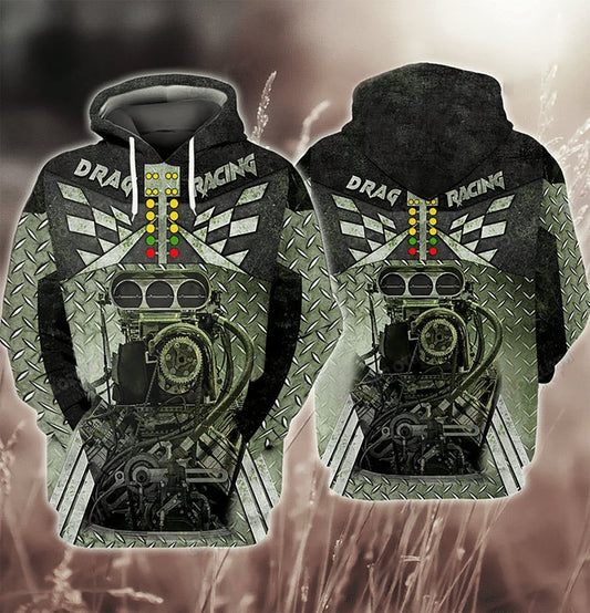 Green Drag Racing Art – 3D Hoodie