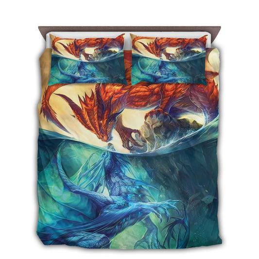 Water And Fire Dragon Battle Bedding Cover For Fantasy Bedroom Decor