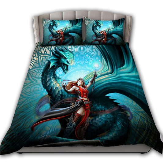 Strong Woman Dragon Bedding Cover For Fantasy Bedroom Decor