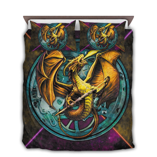 Golden Dragon Night Battle Bedding Cover For Fantasy Bedroom Decor