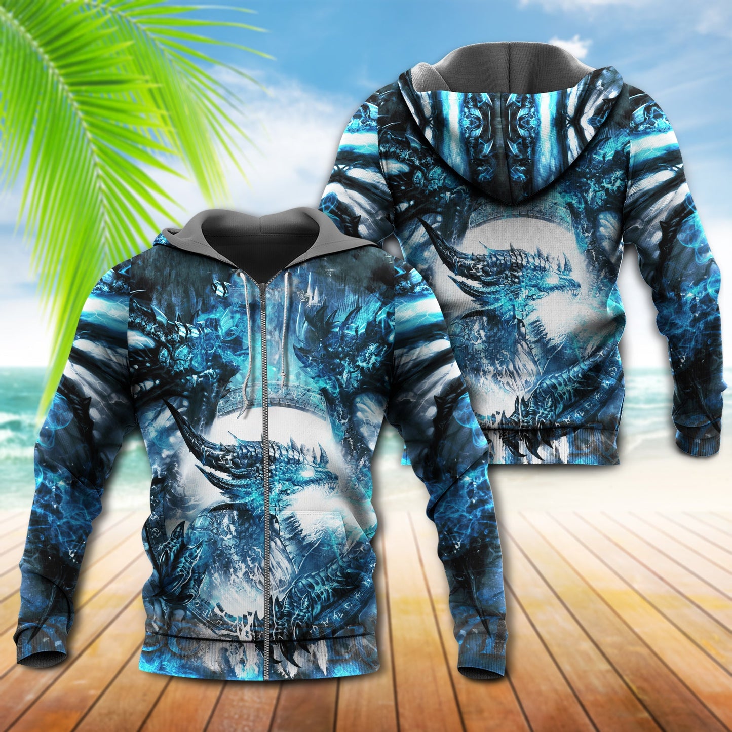 Viking Dragon Blue Fantasy Style - 3D Hoodie
