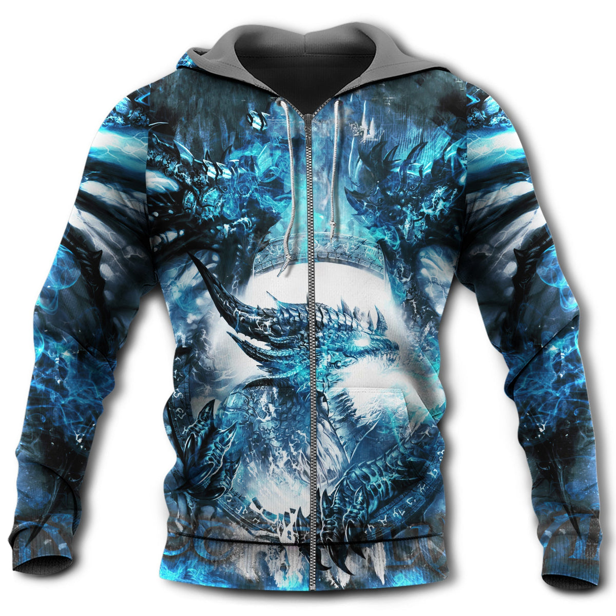 Viking Dragon Blue Fantasy Style - 3D Hoodie