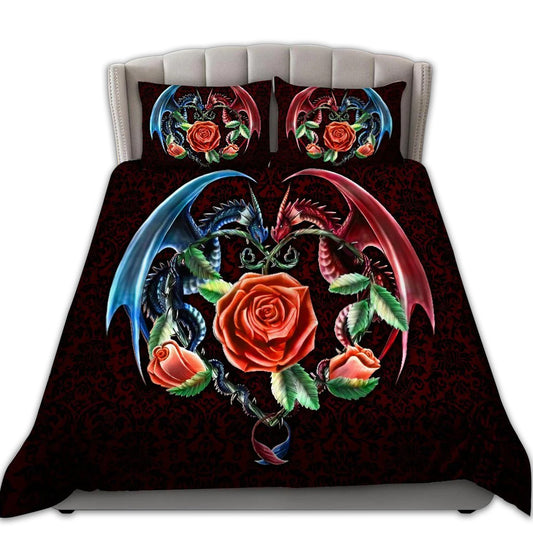 Dragon Red Rose Bedding Cover For Fantasy Bedroom Decor