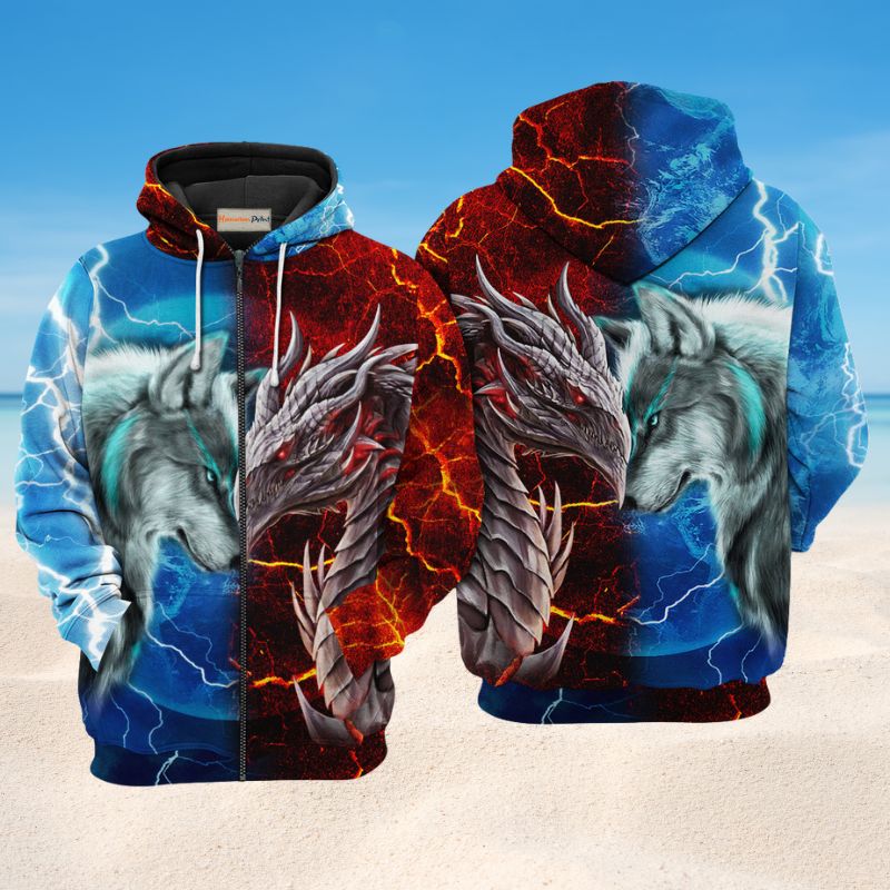 Dragon And Wolf Love Life Art – 3D Hoodie