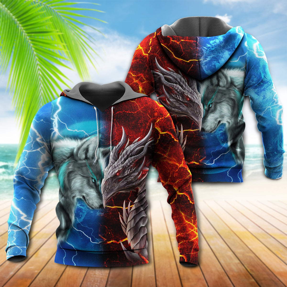 Dragon And Wolf Lightning Fantasy - 3D Hoodie