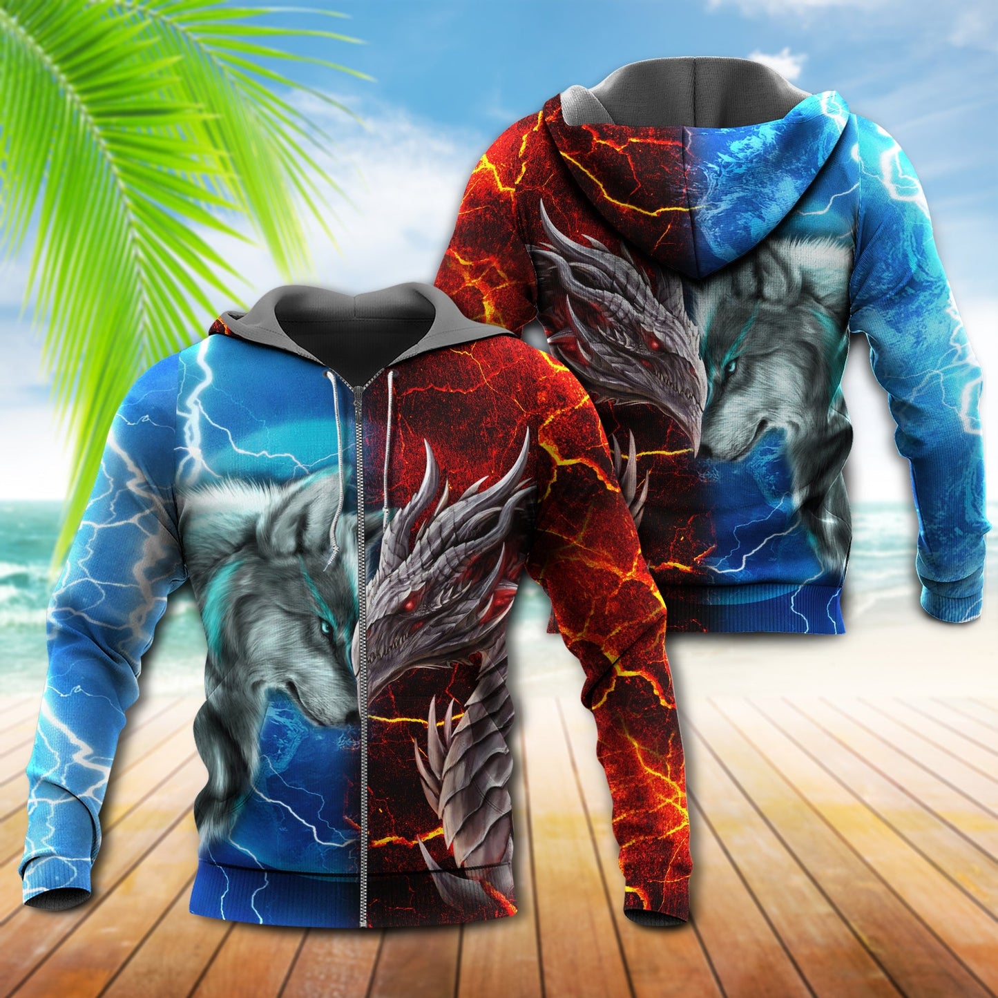 Dragon And Wolf Lightning Fantasy - 3D Hoodie