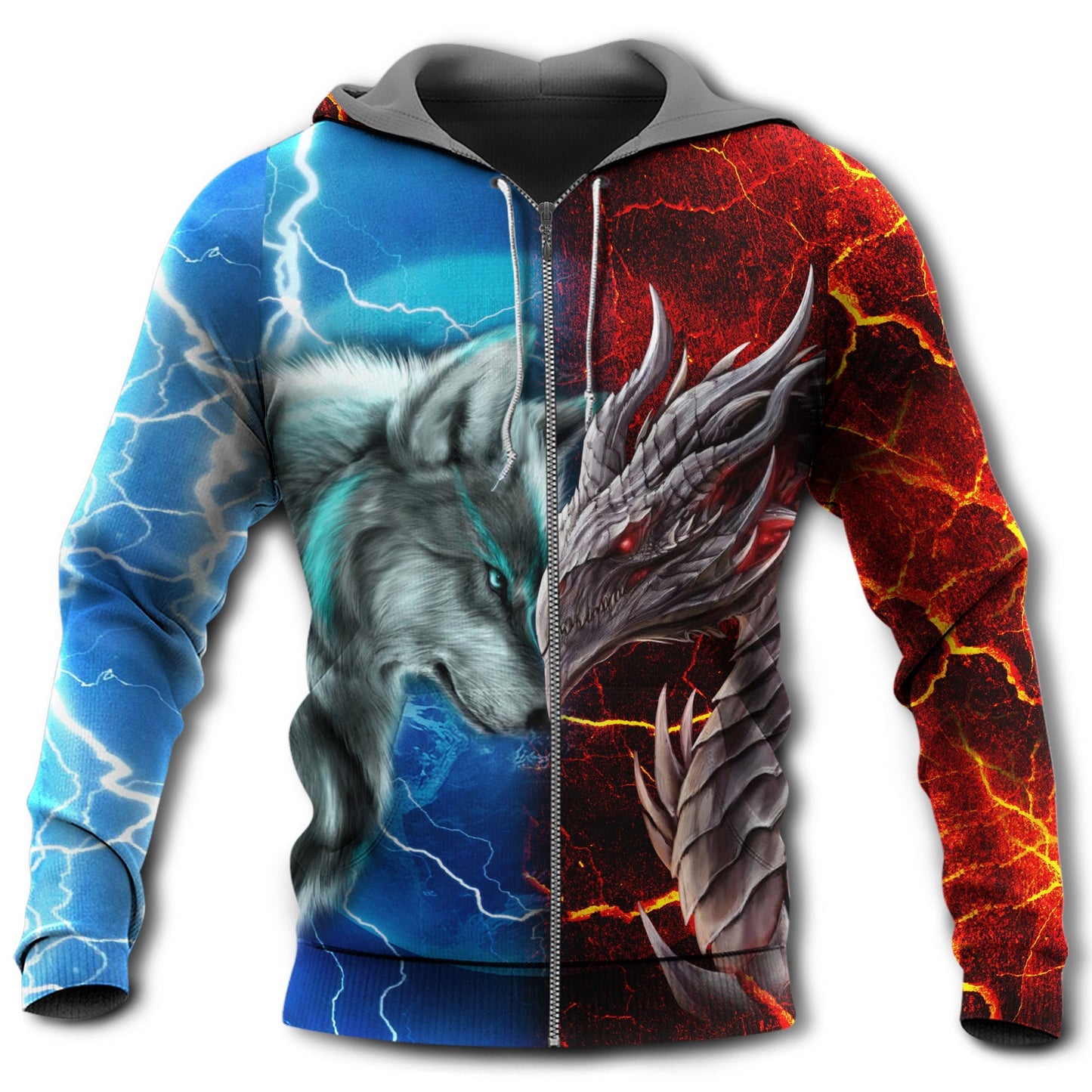 Dragon And Wolf Lightning Fantasy - 3D Hoodie