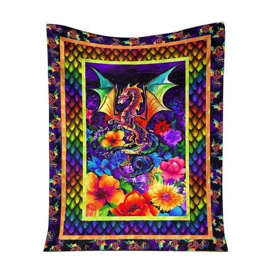Dragon Colorful Floral 50 x 60 Inch Flannel Blanket For Cozy Bedroom And Sofa Decor