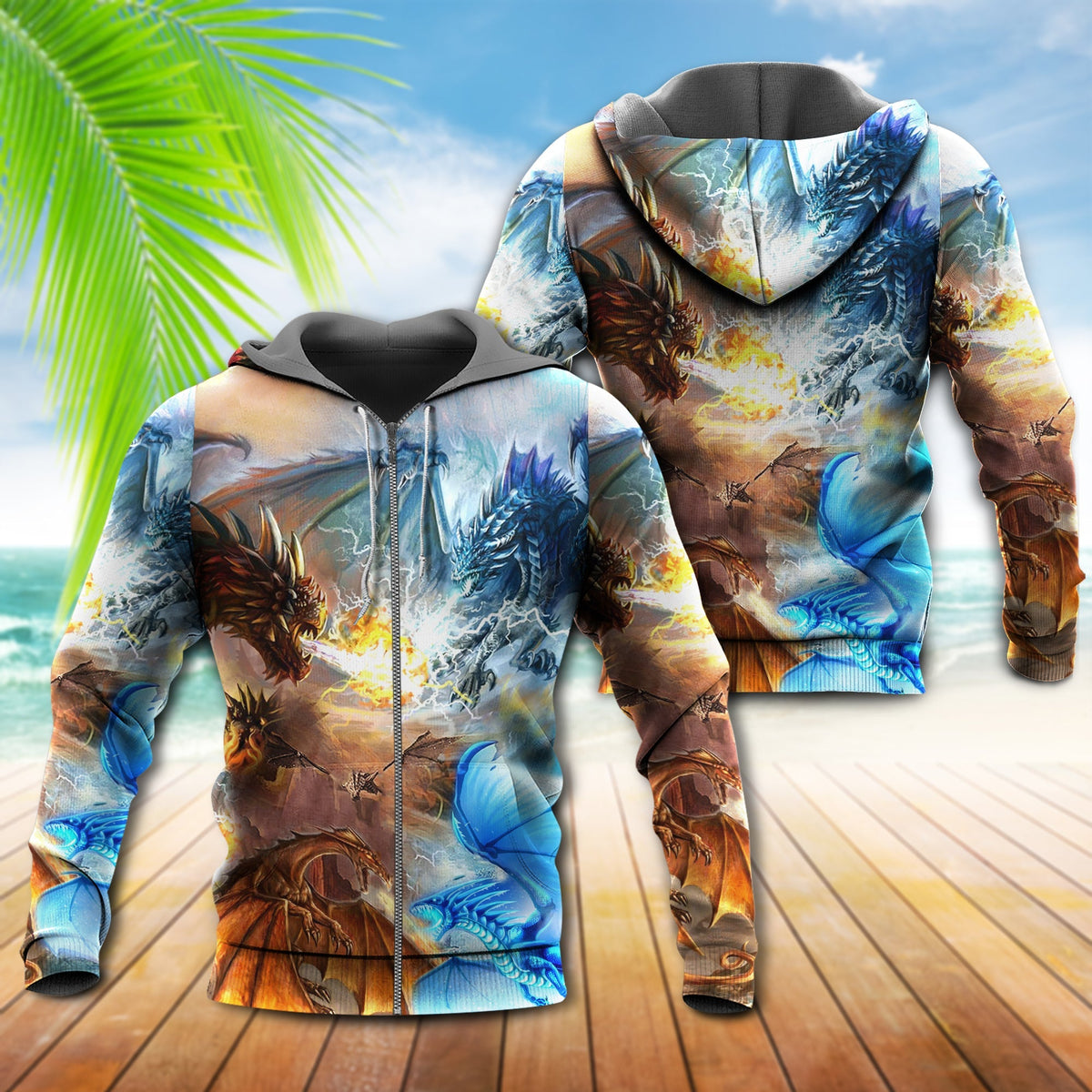 Dragon Fighting In The Sky - 3D Hoodie