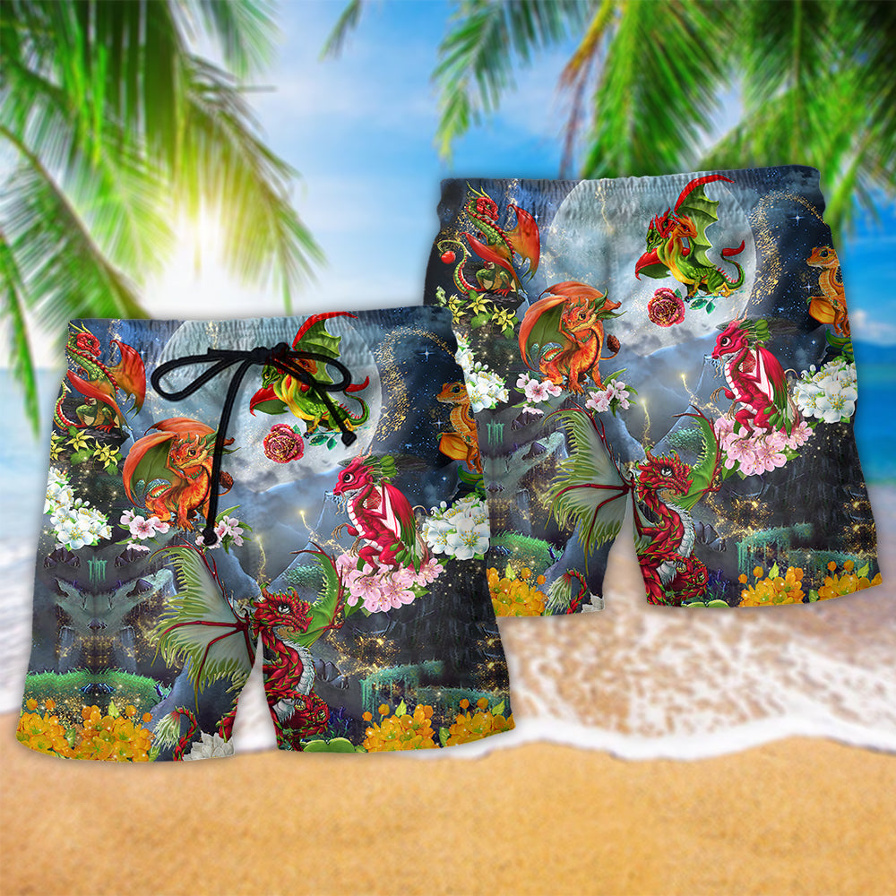 Dragon Floral Love Moon Art – Beach Short
