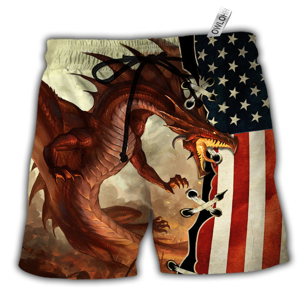 Beach Short / Adults / S Dragon Independence Day - Beach Short - Owls Matrix LTD
