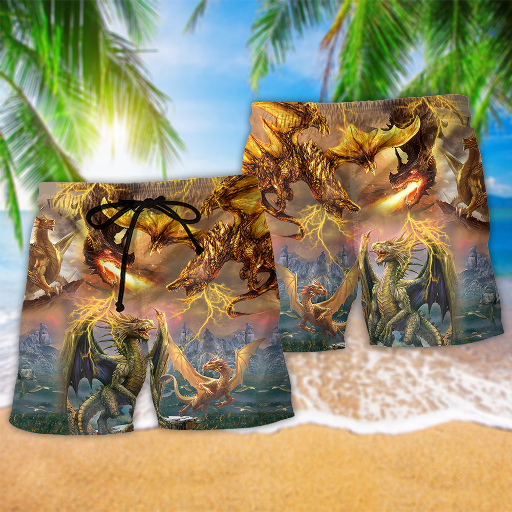 Dragon Love Life Fantasy Art - Beach Short