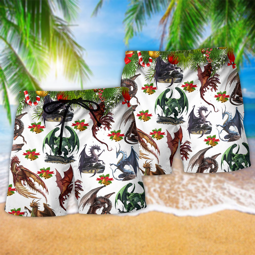 Dragon Christmas Bells Festive Fantasy Art – Beach Short