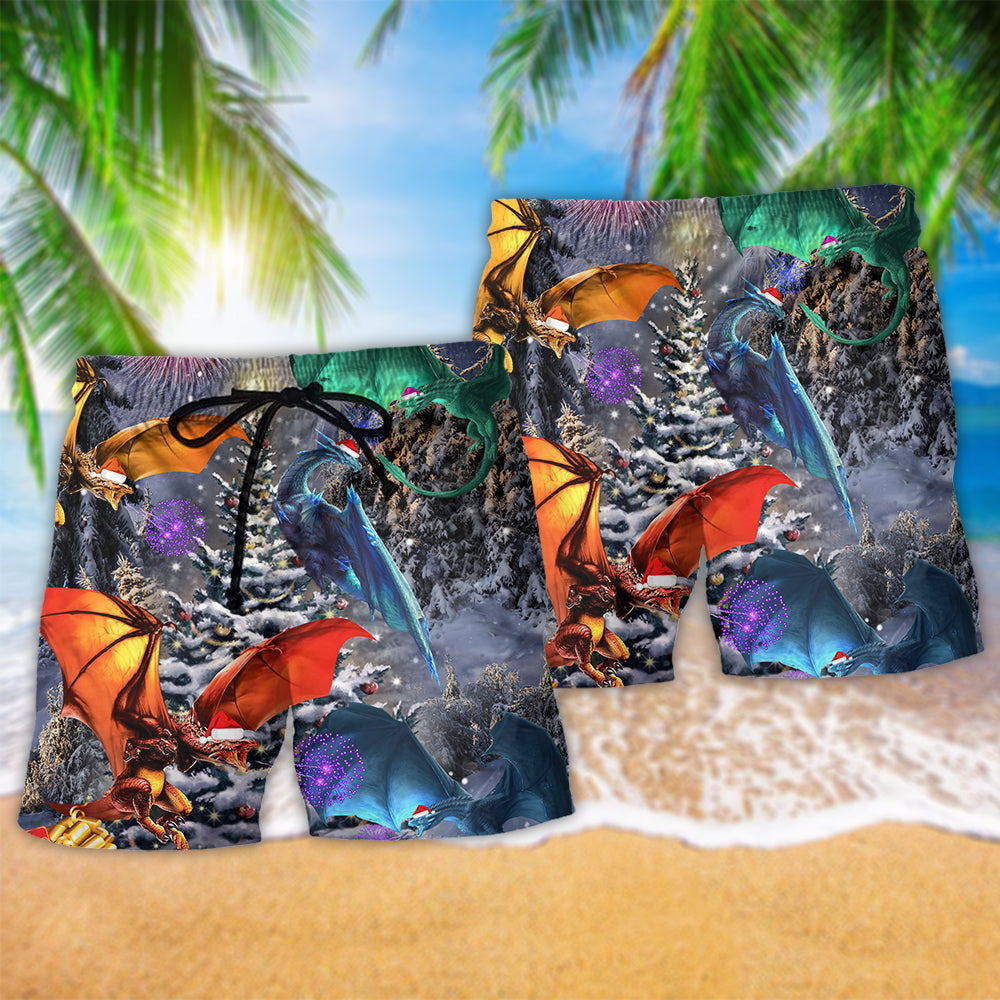 Christmas Dragon Holiday Love Art – Beach Short