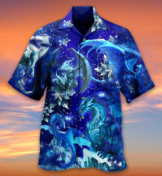 Dragon Merry Christmas Snow Love Blue Theme - Hawaiian Shirt
