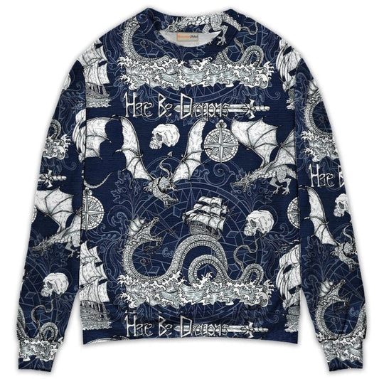 Dragon Skull Old Ship Sea Life Art – Sweater - Ugly Christmas Sweater