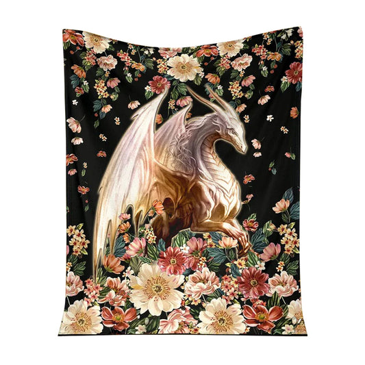 Dragon White Dragon Floral 50 x 60 Inch Flannel Blanket For Cozy Bedroom And Sofa Decor