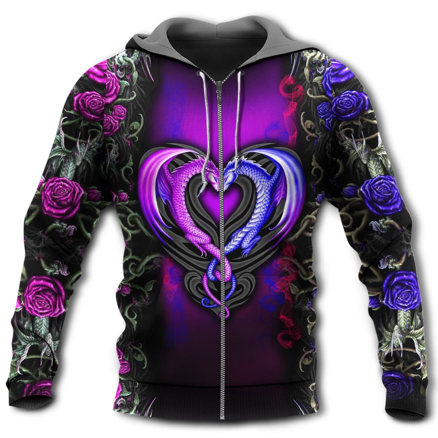 Dragon And Floral Love Art - 3D Hoodie