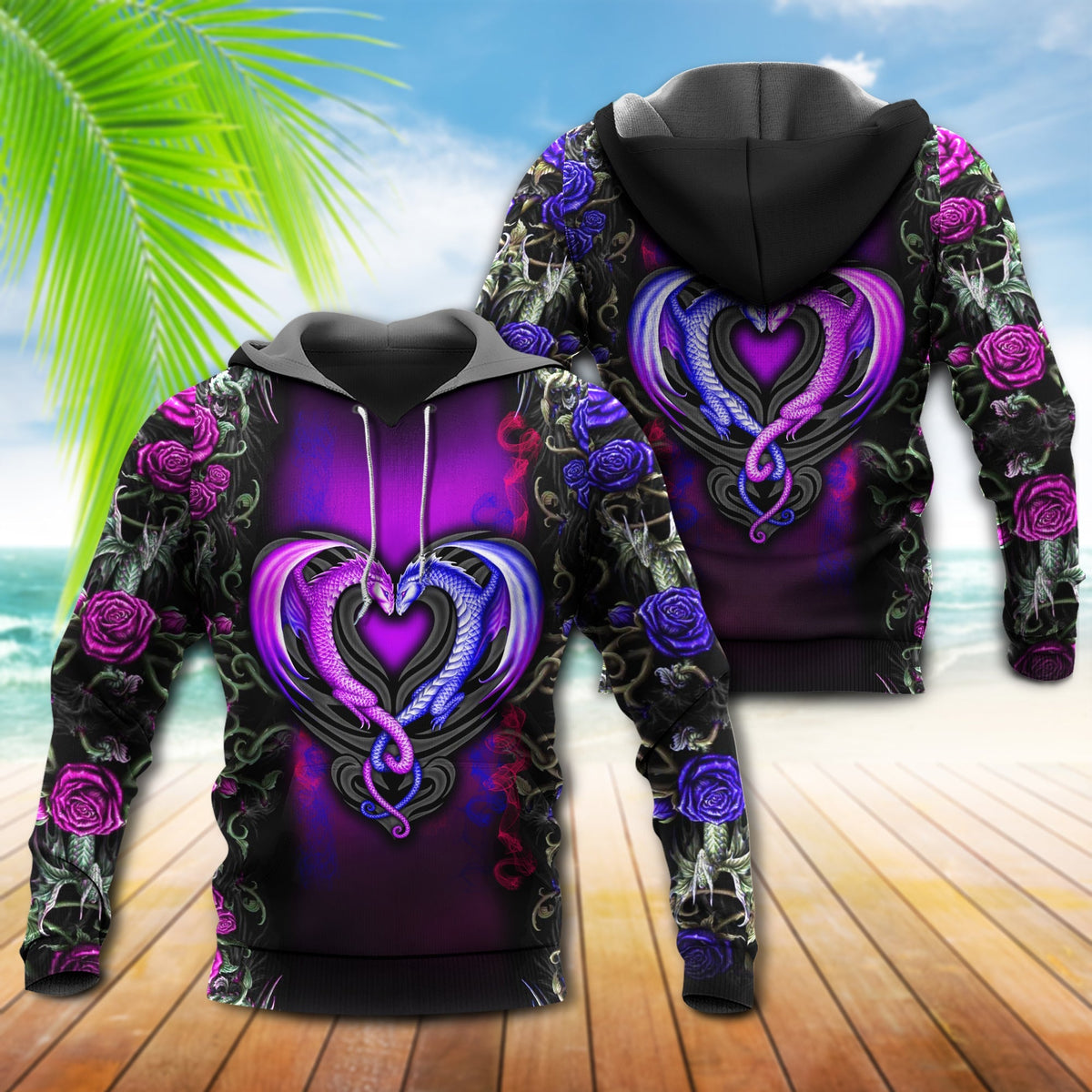 Dragon And Floral Love Art - 3D Hoodie2